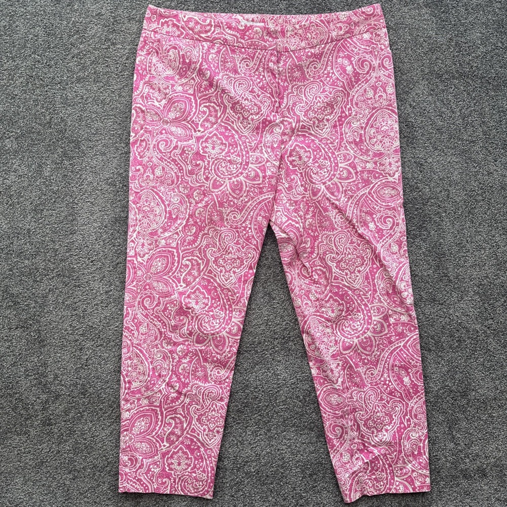 Womens 16 Charter Club Pants Pink Paisley Colorful Work Career Cropped